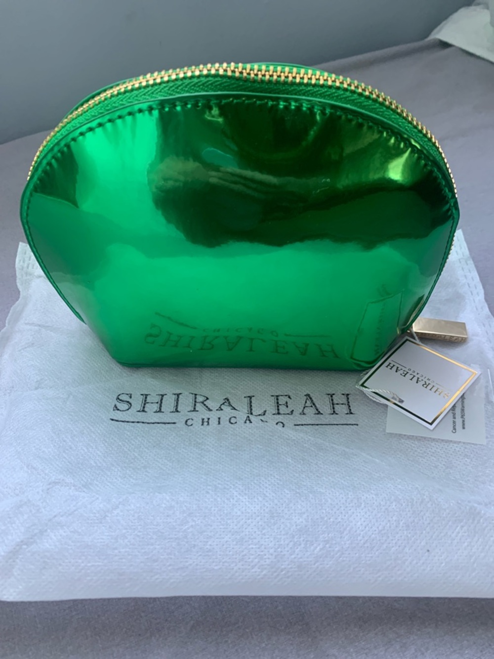 🆕- Shiraleah CLARA Shiny Emerald Dome Cosmetic ZIP POUCH